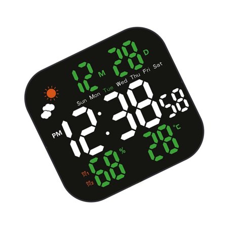 LED Digital Weather Clock with Date and Day of Week Humidities Desk Clock Bedroom Alarm Clocks for Living Room Office