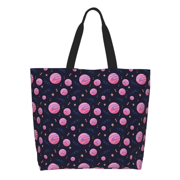 Disketp Pink Planets And Stars Bolsa Tote Estampada para Mujer, Bolso de Hombro y de Mano para Compras y Viajes