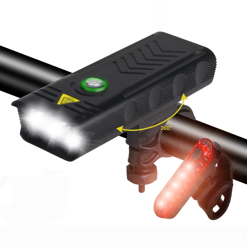 Vastfire USB Rechargeable Bike Light Set, Bike Headlight 3T6 LED 3000LM ,Super Bright Headlight Front Lights and Back Rear LED,3+5 Light Mode Fits All Bicycles, Mountain,Road