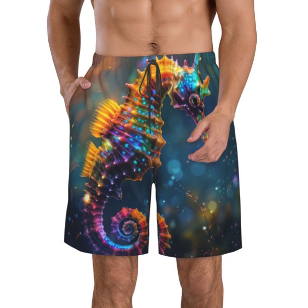 Fotbe Neon Seahorse Underwater Realm Trajes de Baño Estampados para Hombre, Shorts de Verano de Secado Rápido, Ropa de Playa, Bañadores-XX-Large