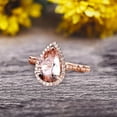 thumbnail image 4 of 1.50 Carat Pear Shape Pink Morganite Engagement Ring Art Deco Wedding Ring 10k Rose gold Milgrain Anniversary Ring Halo Design, 4 of 7