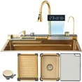 thumbnail image 5 of Brushed Gold Stainless Steel 30" Drop In Kitchen Sink Top Mount Single Bowl w/Kitchen Facuet, 5 of 28