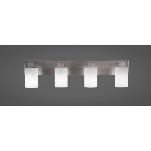 La barra de baño Apollo 4 Light se muestra en acabado grafito con vidrio de muselina blanco de 4 "
