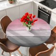 thumbnail image 2 of Round Table Cover 36-44 Inch Pink Gray Waterproof Reusable Table Cloth Round Fitted Vinyl Tablecloth with Elastic Edged for Parties Outdoors, Vintage Country Gradient Wooden Plank Line, 2 of 9