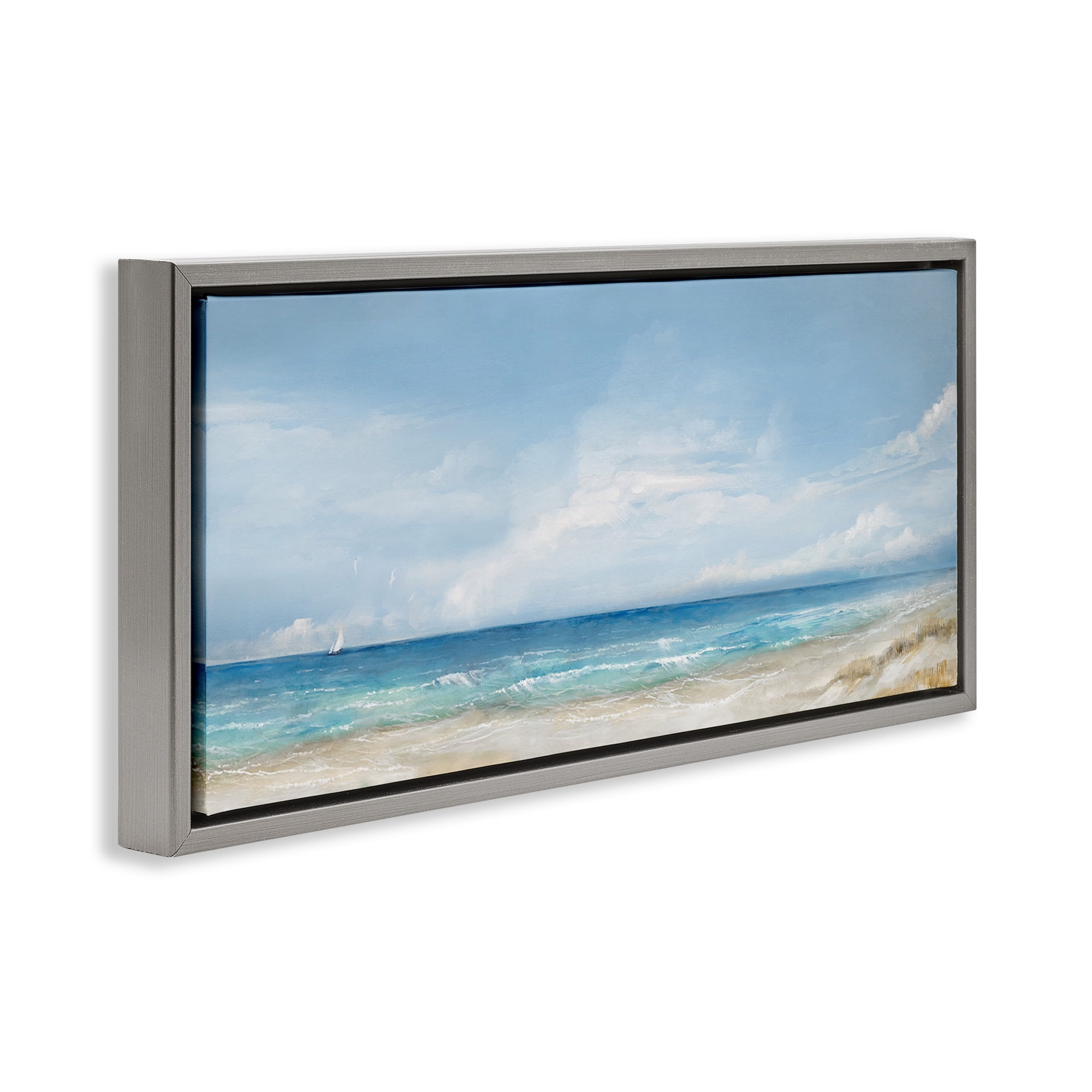 Stupell Industries Open Panoramic Sea Gray Framed Floater Canvas Wall Art, design by Ruane Manning