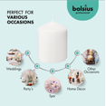 thumbnail image 5 of Bolsius White Pillar Candles Thick 3X4" Unscented 6 Pack for Wedding, Home, Party Decor, Dinner | 40 Hours Long Burning Smokeless and Dripless Candles, 5 of 8