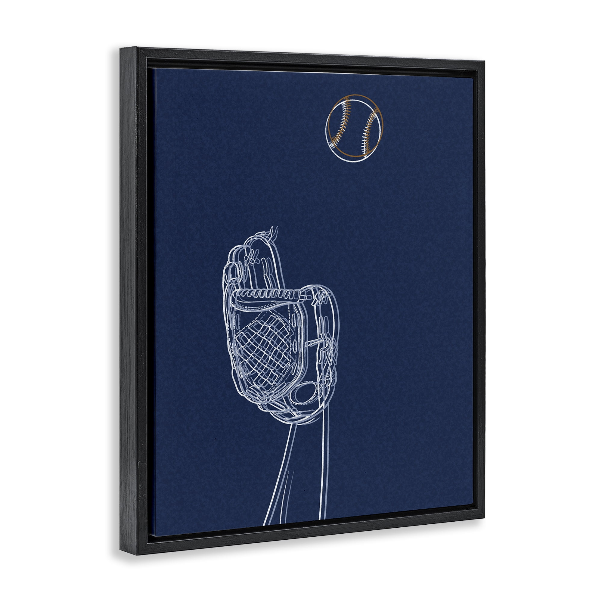 Stupell Industries Baseball Lines Contour Black Framed Floater Canvas Wall Art, design by Marcus Prime
