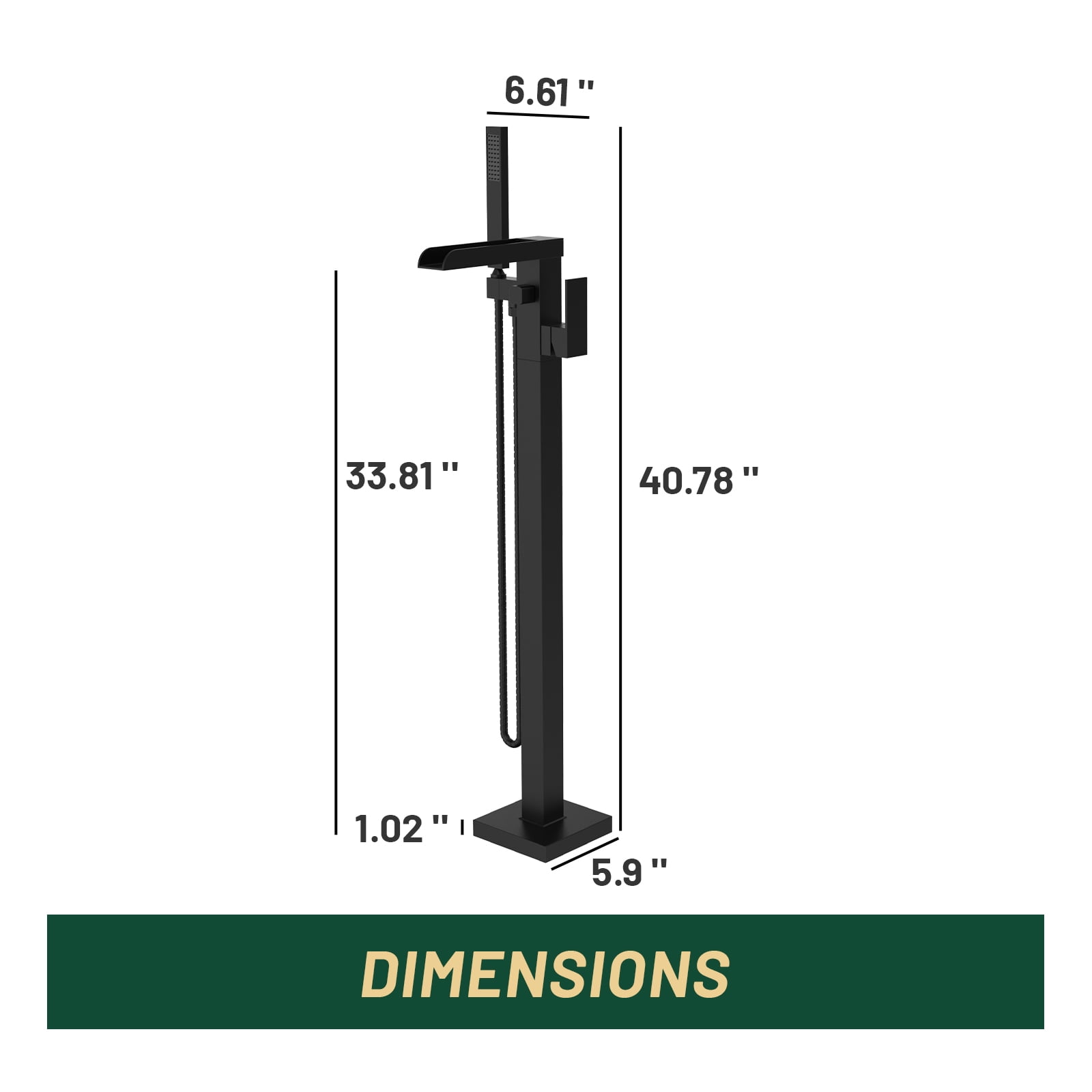 Cobbe Thermostatic Freestanding Bathtub Faucet Waterfall Tub Filler Black Floor Mount Brass Bathroom Faucets with Hand Shower