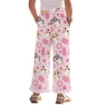 thumbnail image 2 of COEQINE Girls Wide Leg Long Pants with Ruffle Straight Leg High Waisted Summer Trousers Stylish Outfits Flowy Playwear for 7-8 Years Kids, Cat Strawberry Ice Cream Pink, 2 of 8