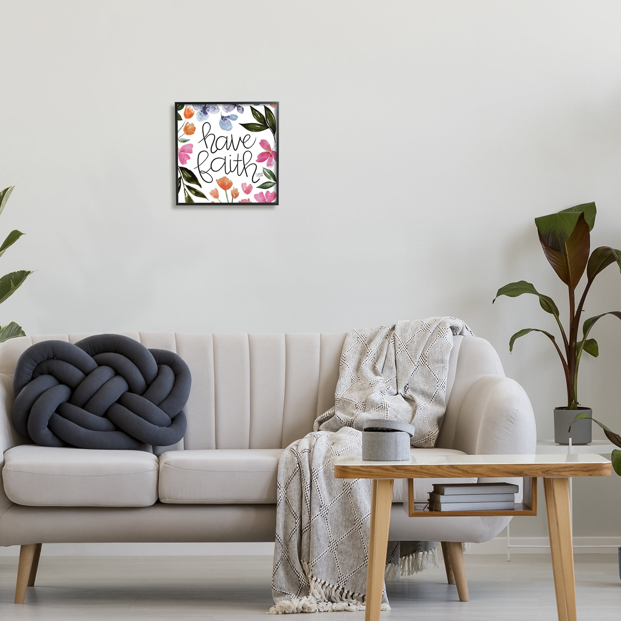 Stupell Have Faith Floral Phrase Botanical & Floral Painting Black Framed Art Print Wall Art