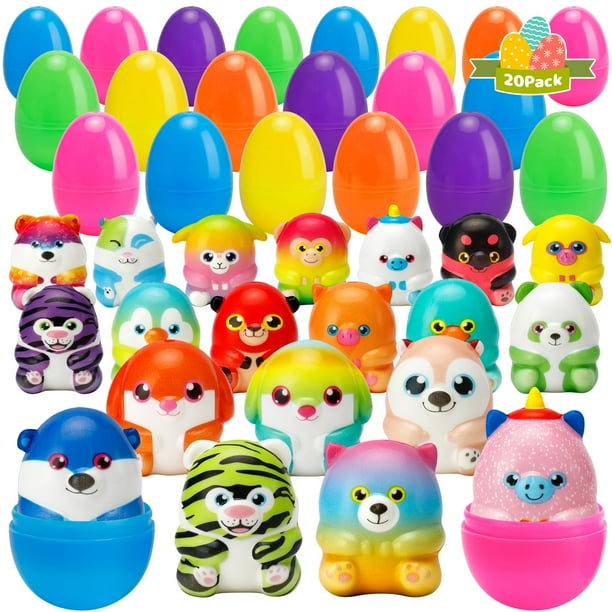 Paquete de 20 huevos de Pascua precargados con juguetes de animales blandos