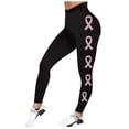 thumbnail image 3 of Kcolen Women High Waist Stretch Leggings, Pink Ribbon Print Cancer Awareness Pants, Soft Elastic Casual Workout Leggings for Women, 3 of 4