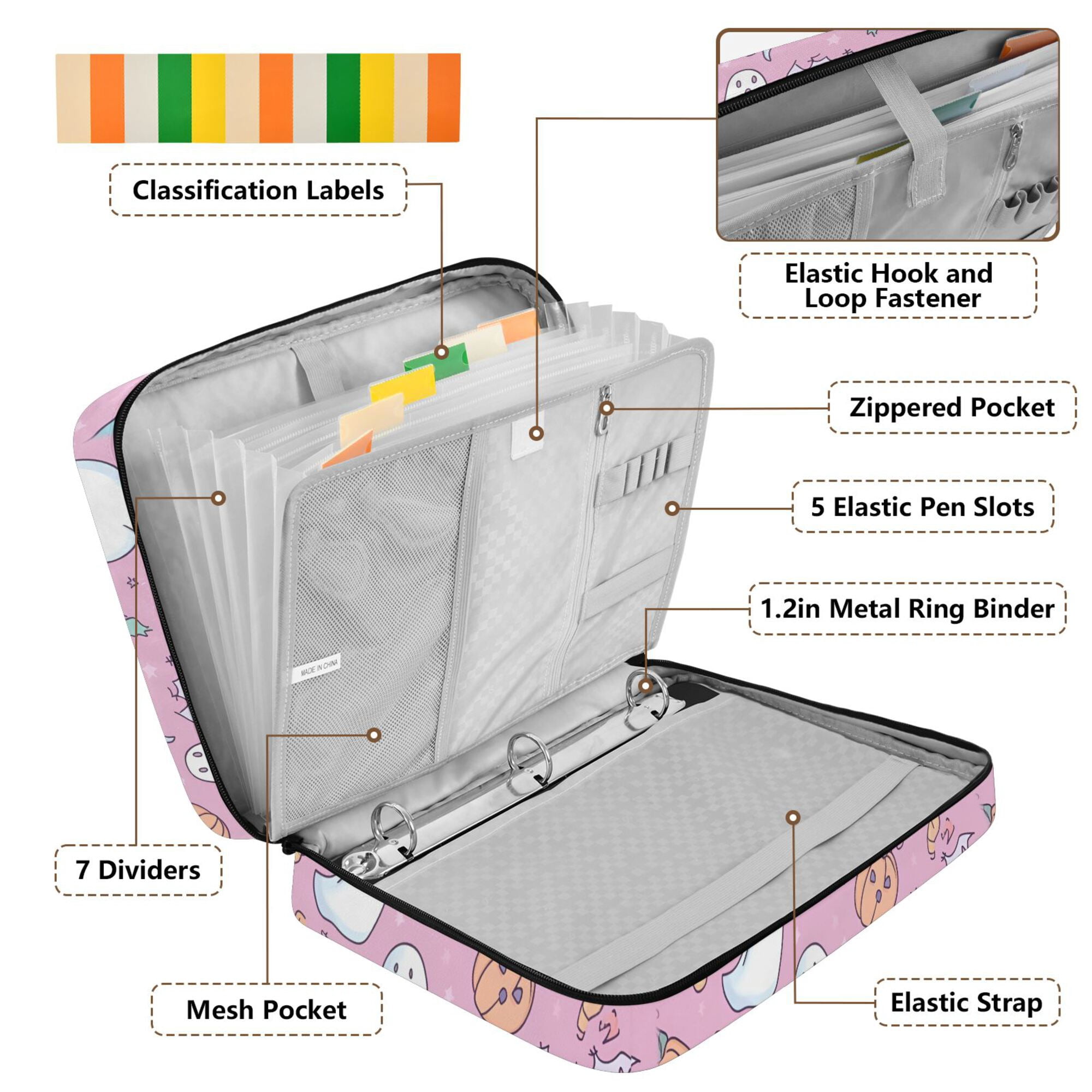 FORMRS Accordion File Folder A4 Size 7-Pocket Expanding Document Organizer Bag with 3 Ring Binder, Purple Halloween