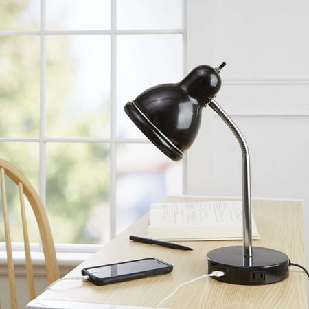 Mainstays USB Desk Lamp, Black Finish with Chrome