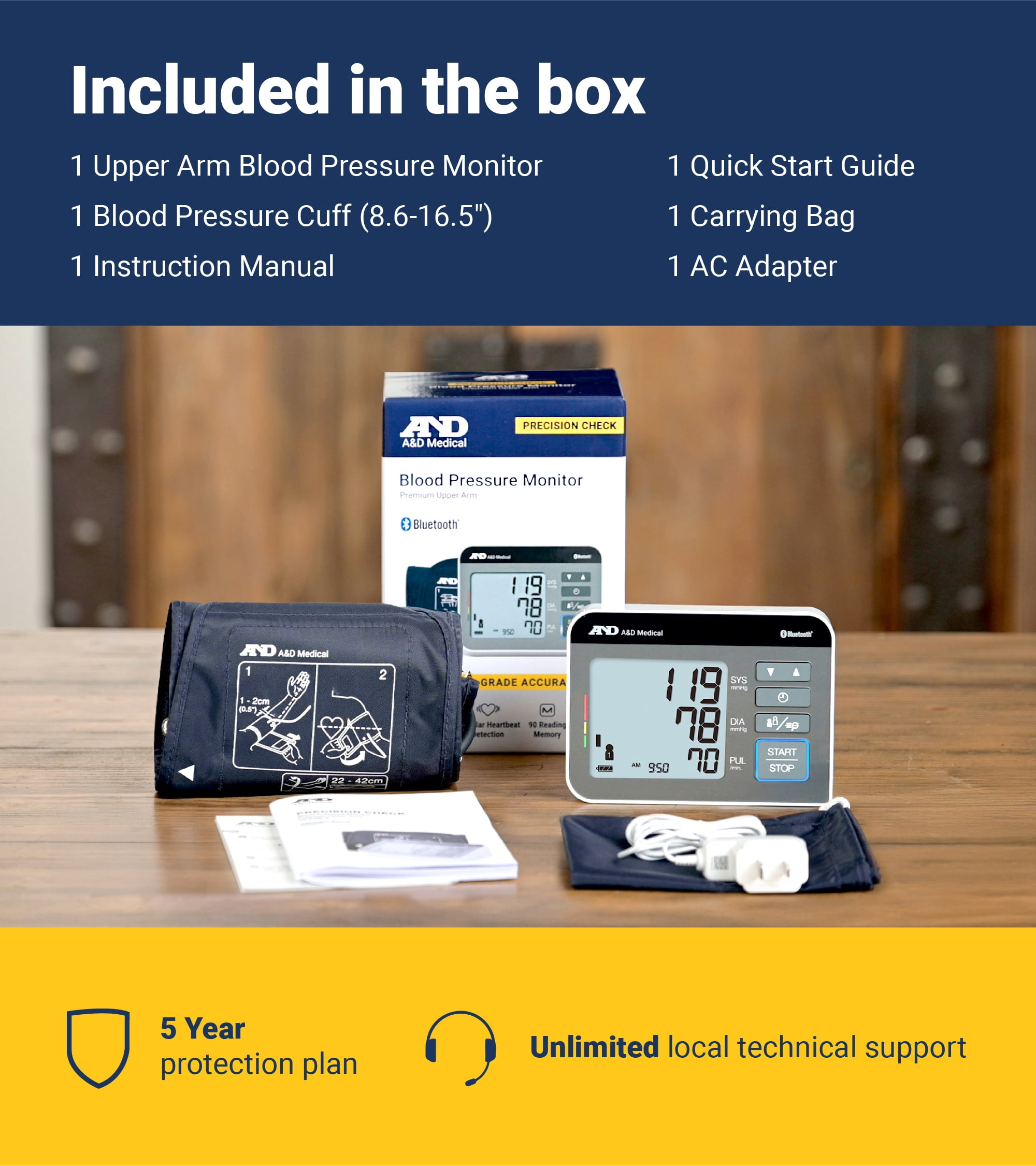 A&D Medical UA-810BLE Wide Cuff Heart Rate Detection Digital Upper Arm Blood Pressure Monitor with Bluetooth