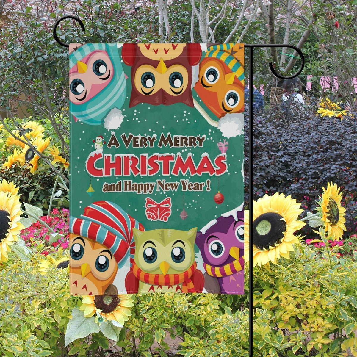 POPCreation Vintage Christmas Poster Design With Owls Polyester Garden Flag Outdoor Flag Home Party Garden Decor 28x40 inches - image 2 of 2