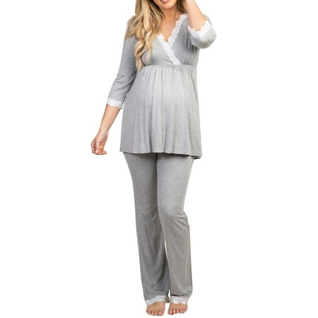 

Women s Casual Fashion 2-Piece Lace Blouse + Pants Pajama Set