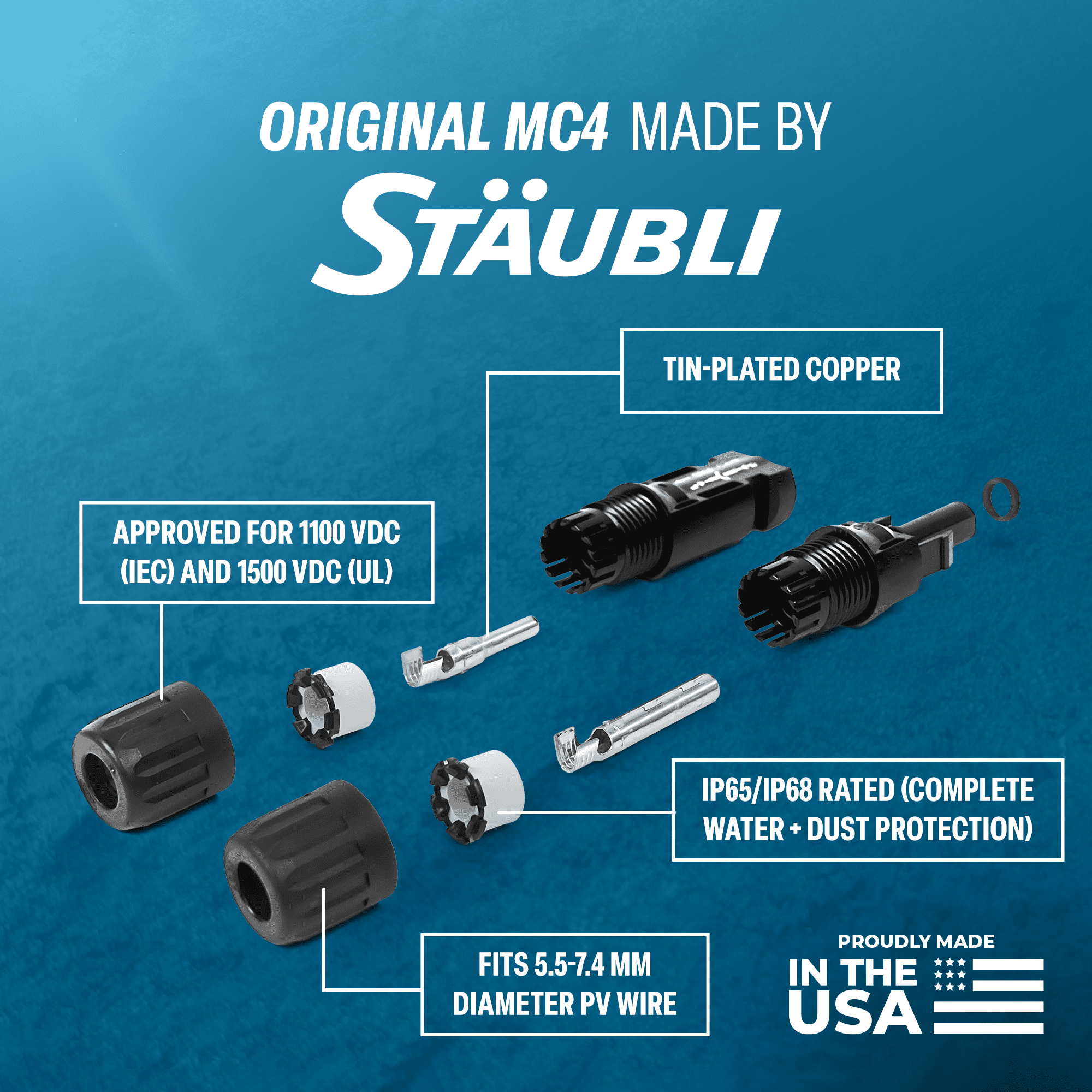TEMCo 10 AWG PV Solar Extension Wire, 20 Ft Pair, Staubli MC4 Connectors