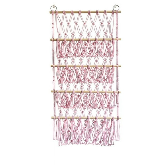 Wall Hanging Organizer Stuffed Animal Toy Net Hammock Nursery Plush Toy Storage Boho Macrame,Pink