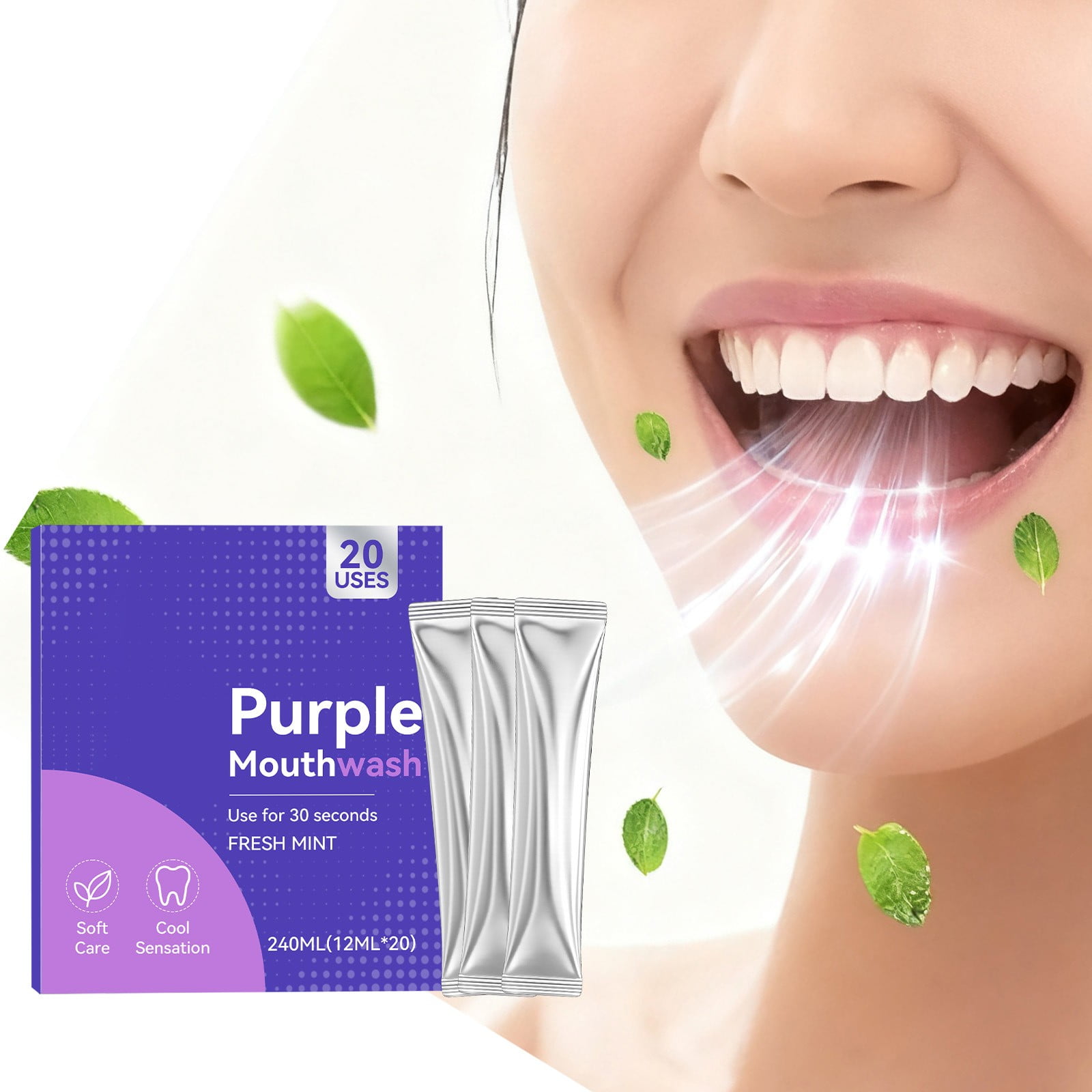 Purple Refreshing Mouthwash For Oral Odor Control Fresh Breath Gentle Cleansing 240Ml Plastic