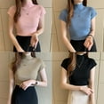 thumbnail image 7 of Women's Basic Solid Half Turtleneck Short Sleeve Slim Fit Ribbed Knit Tee T Shirts, 7 of 7