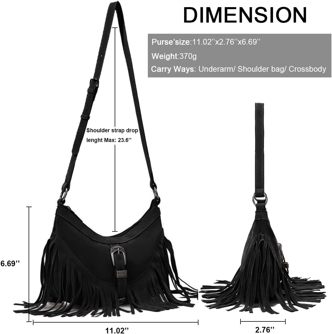 Kwuty Small Western Fringe Underarm Purse Mini Hipppie Shoulder Bag with Tassel for Women