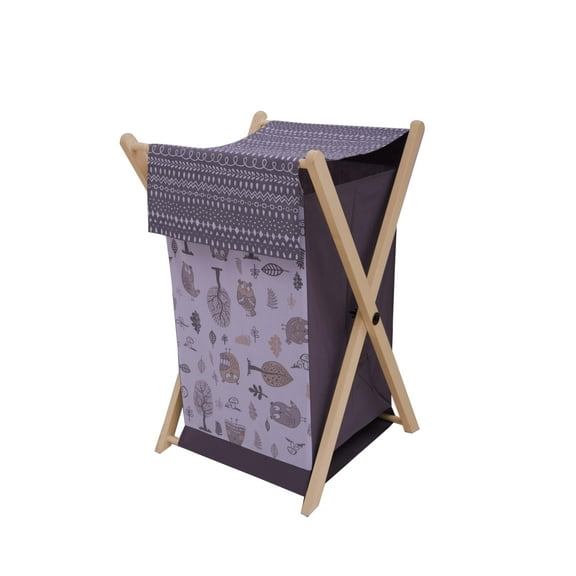 Bacati - Owls Grey/Beige Neutral Cotton Hamper