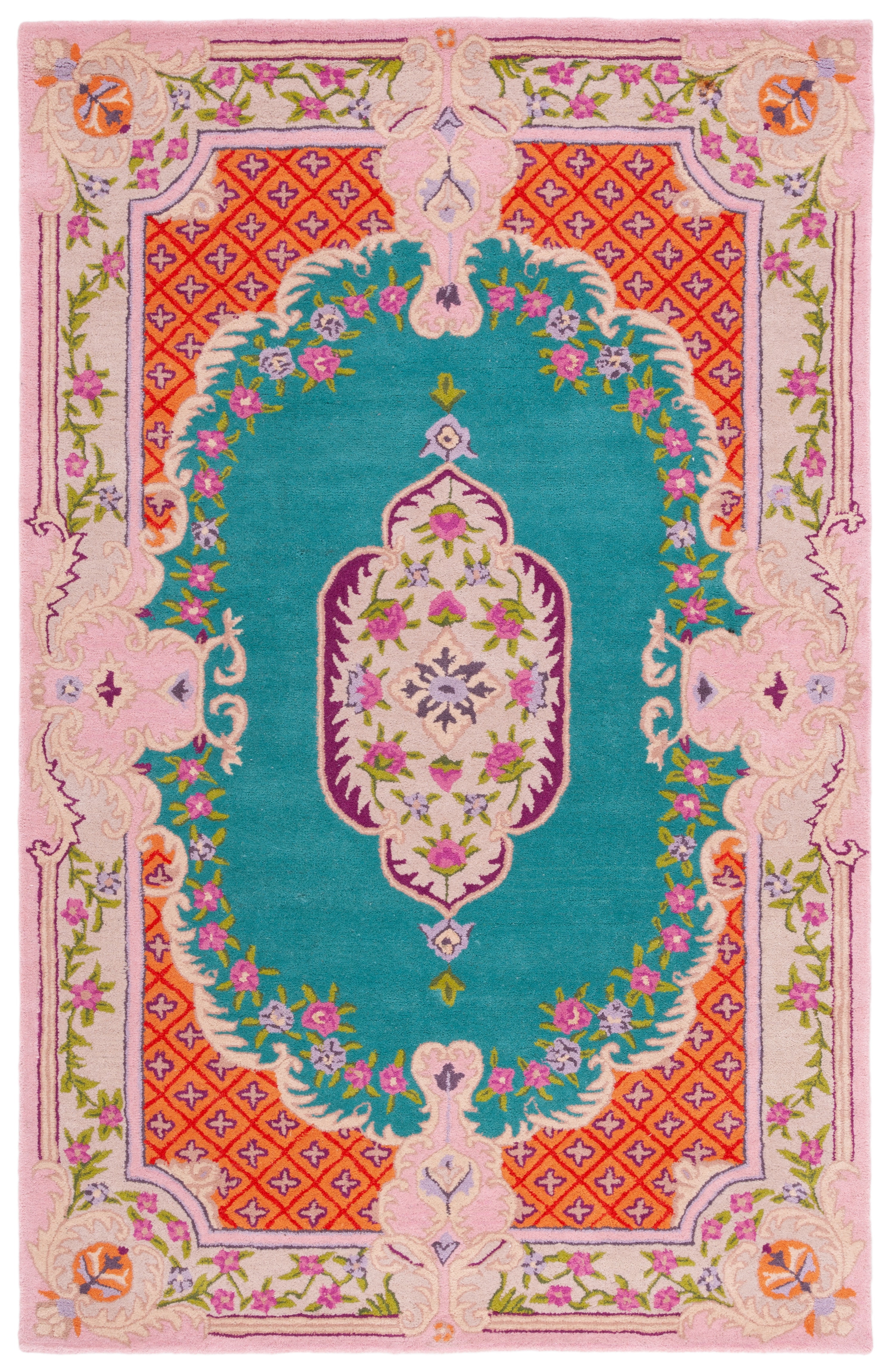 SAFAVIEH Bellagio Chandler Floral Wool Area Rug, Blue/Pink, 6' x 9'
