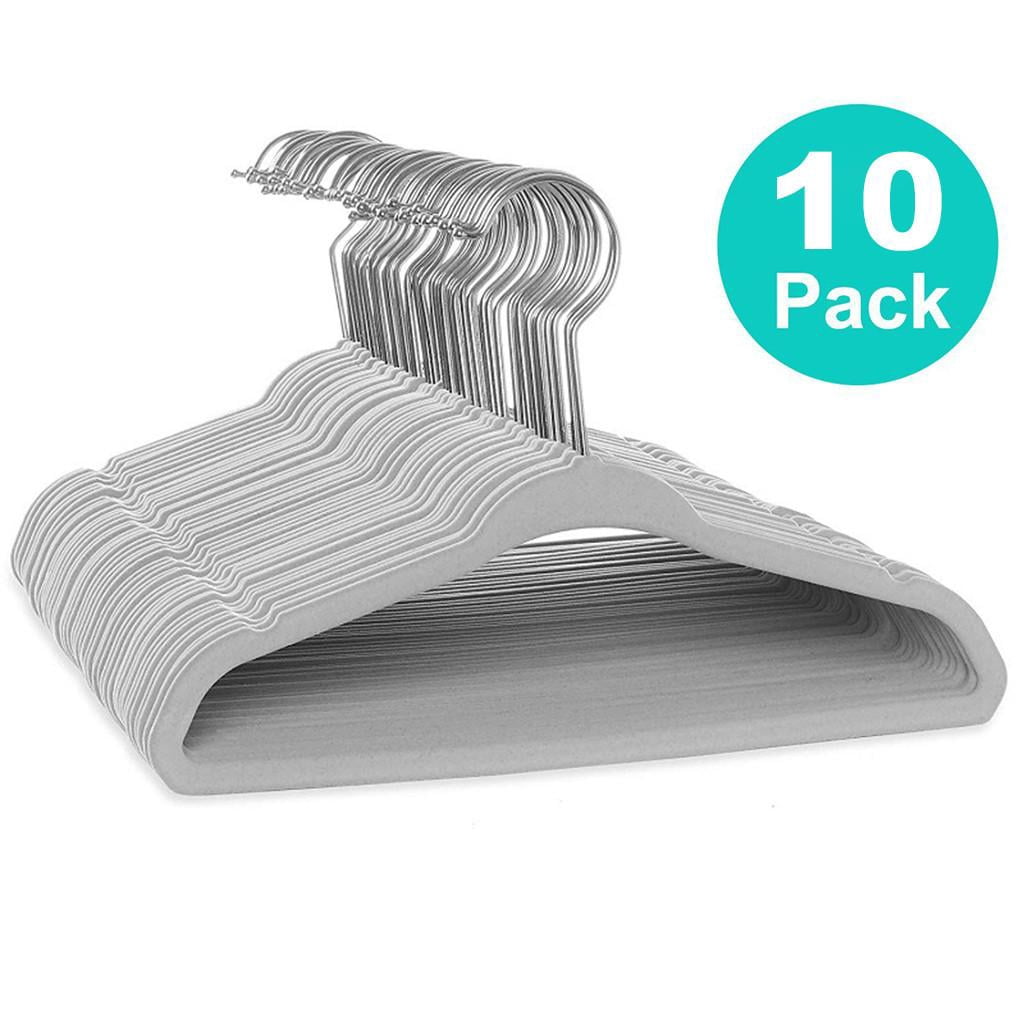 Velvet Non-Slip Clothes Hangers, Student Velvet Hangers, 10 In, No Slip Grip, Student Apparel, Grey, 10 Pack