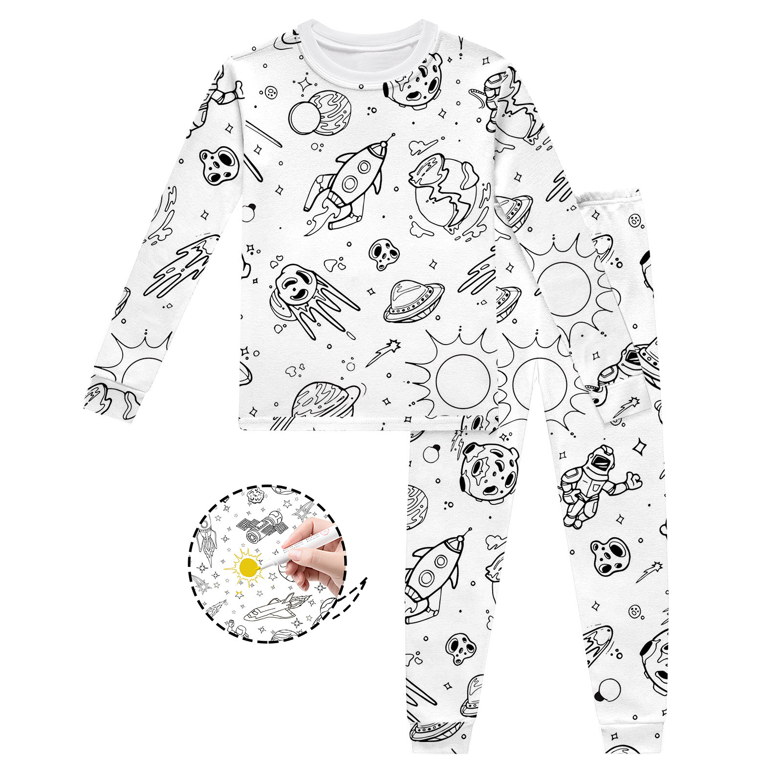 Pyjama à Colorier Pour Enfant - Ensemble 2 Pièces DIY, Haut Manches Longues + Pantalon, Activité Créative Fille Garçon