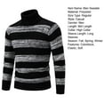thumbnail image 7 of comerut Men Fall Winter Sweater Striped Colorblock Knitted High Collar Neck Protection Long Sleeve Elastic Pullover Thick Warm Soft Mid Length Men Sweater, 7 of 7