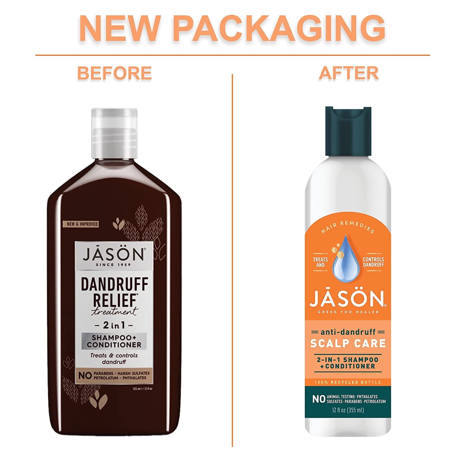 Jason Natural, Dandruff Relief Treatment, 2 in 1, Shampoo + Conditioner, 12 fl oz Pack of 3