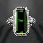 925 Sterling Silver Baguette Princess Emerald Retro Diamond Band Rings