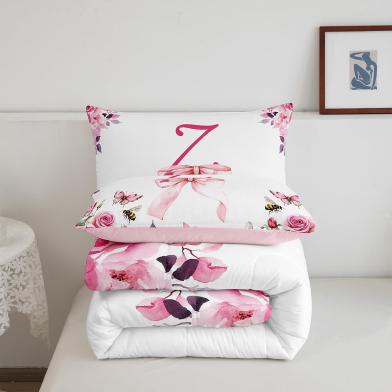 Floral Initial Letter Z Comforter Set,Twin Initial A-Z Bedding Set