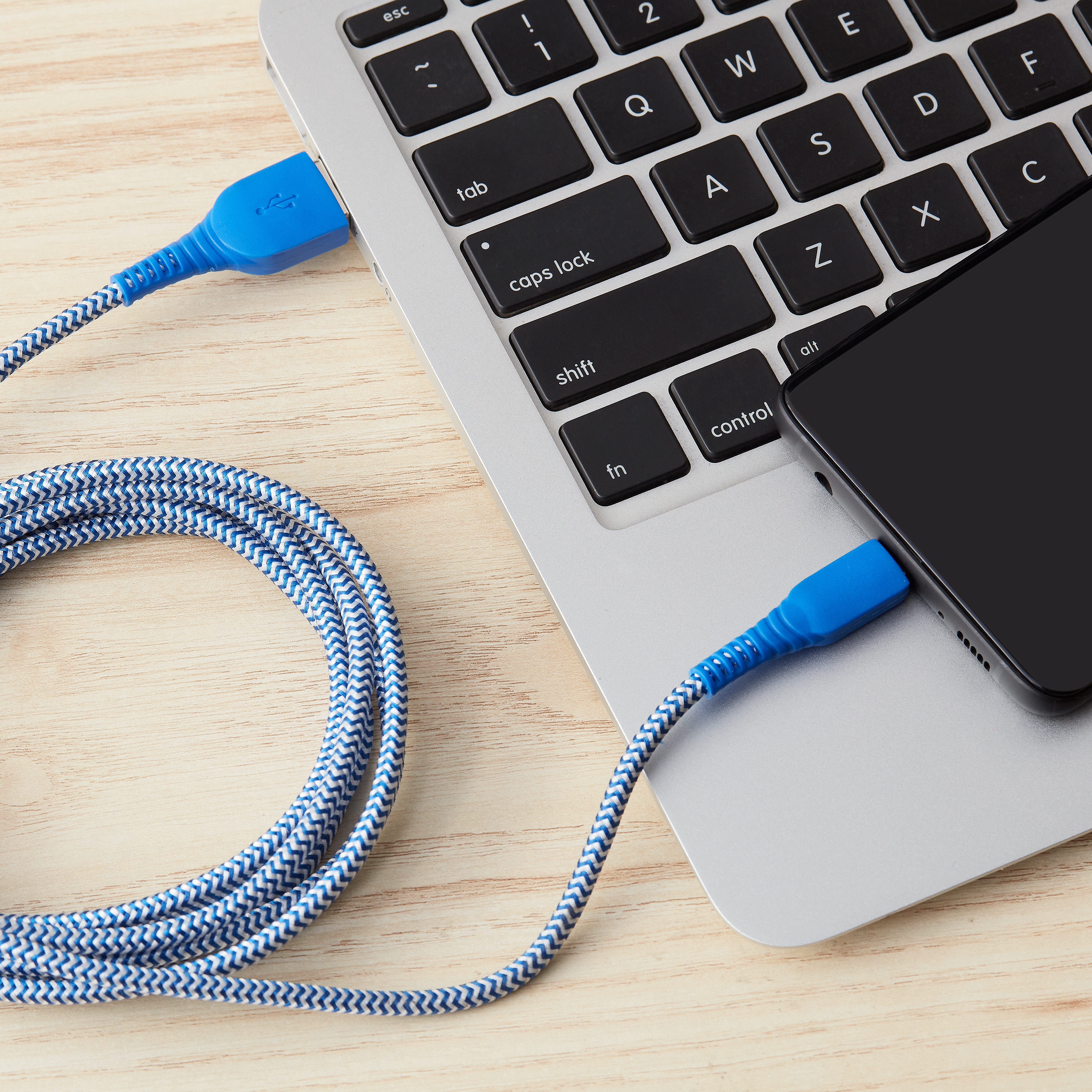 onn. 6' Braided Micro-USB to USB Cable, Blue