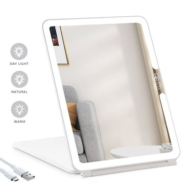 COOLJEEN 10" Travel Lighted Vanity Makeup Mirror Magnifying 3 Color Lighting Modes Dimmable Touch Screen  and with 80pcs Led Lights Rechargeable