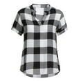 thumbnail image 5 of fartey Women's Slit V Neck Blouses Plus Size Casual Summer Buffalo Plaid Print Tshirts Loose Fit Short Sleeve Flowy Shirts, S-5XL, 5 of 5