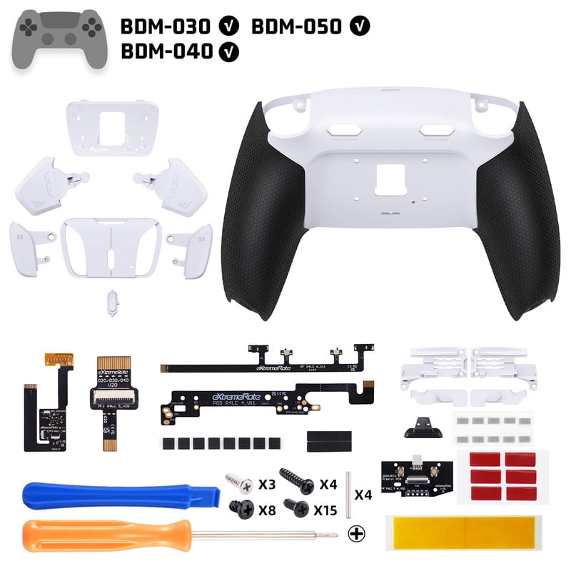 eXtremeRate RISE4 Plus MAX Back Paddles Kit with Clicky Trigger Stops & Rubberized Grip for PS5 Controller BDM-030 040 050, White Remappable Back Buttons Kit for PS5 Controller - White Black