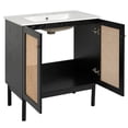 thumbnail image 4 of viswild 30" Bathroom Vanity with Handwoven Rattan Doors, Soft Close Ceramic Sink, Gold Accents - Solid Bamboo for Small Spaces, Black, 4 of 12
