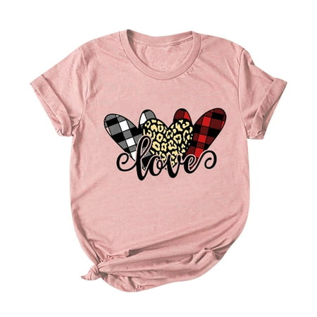 

Workout Tops for Women Going Out Tops for Women Women Short Sleeve Casual Shirts Tops Valentine s Day Print Round Neck Blouse Western Shirts for Women Savings Clearance Workout Shirts Pink M