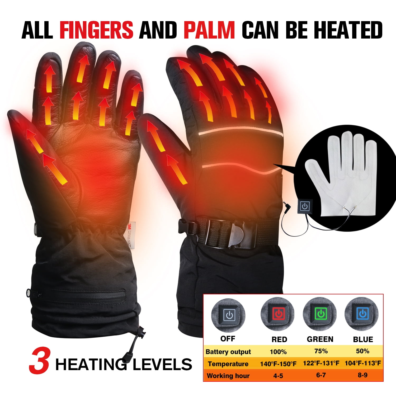 EvridWear Heated 3M thinsulate Thermal Winter Gloves for Women Men with 2 Rechargeable Battery (Sizes M Black)