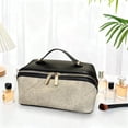 thumbnail image 4 of Organizador doble cremallera de bolsa de piel de piel – Estuche de maquillaje y artículos de aseo para viaje, divisor de 3 secciones, diseño de pie, 25×13×12 cm, limpia con toallita, 4 of 5