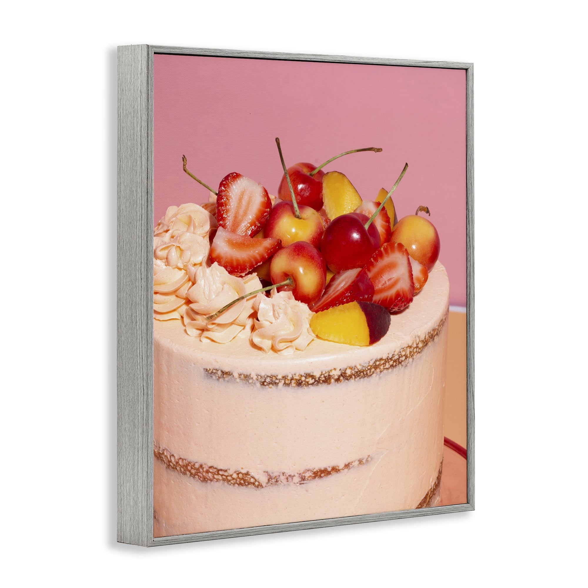 Stupell Industries Strawberry Fruit Cake Gray Framed Giclee Art, design by LISH Creative