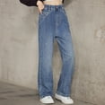 thumbnail image 4 of LYMAYTER Kids Girls Jeans Youth Stretch Wide Leg Pants Leisure Denim Trousers for 1-5T, 4 of 7