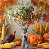 Fall Decor Artificial Pumpkin Berry Flower Maple Stems Halloween Simulation Pumpkin Maple Leaf Branch Fall Orange Floral with Fake Pumpkin for Autumn Thanksgiving Harvest Home Decor