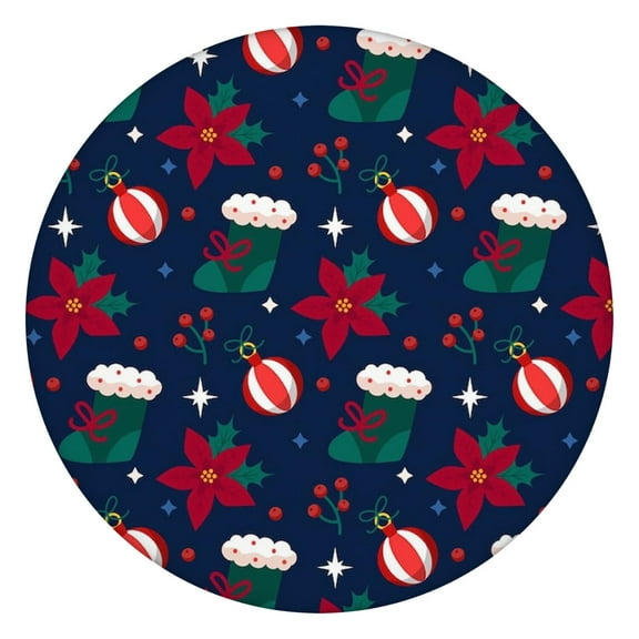 Christmas Themed Round Tablecloth 44 Inch, Features an Elastic Hem for a Contoured Fit on Your Table During the Holidays