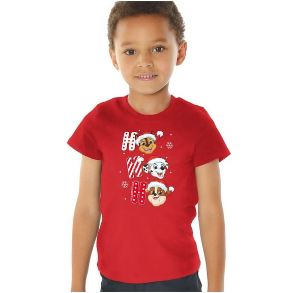 Paw Patrol Chase Marshall Rubble Christmas Santa Hats Kids T Shirt (4) for Toddler Boys and Girls, Red