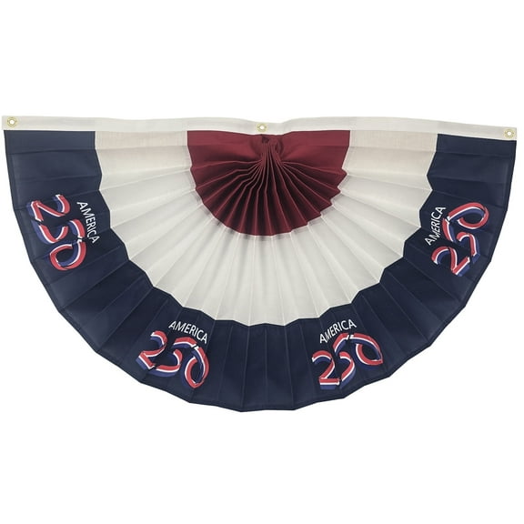 America's 250th Anniversary Nylon Pleated Flag Bunting - 18" x 36" - Red, White and Blue by Independence Bunting and Flag