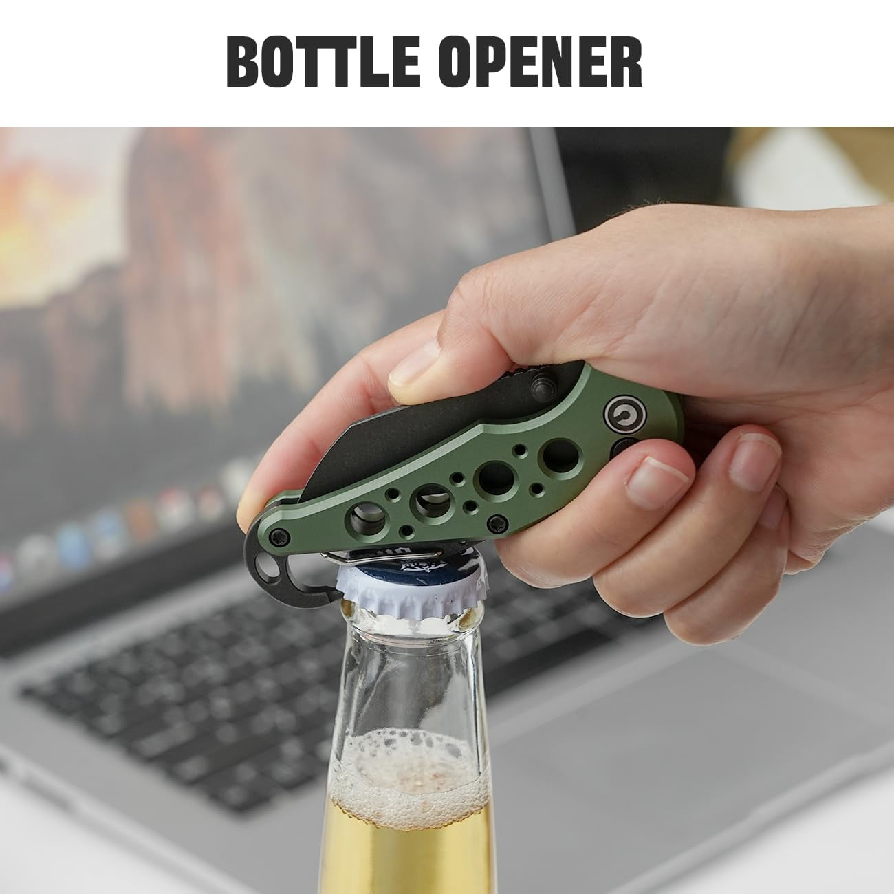 CIVIVI Pragma Folding Knife, Pocket Knife Multitool with Carabiner, Bottle Opener, 2.2" Nitro-V Blade Aluminum Handle C23062B-3 (Green)