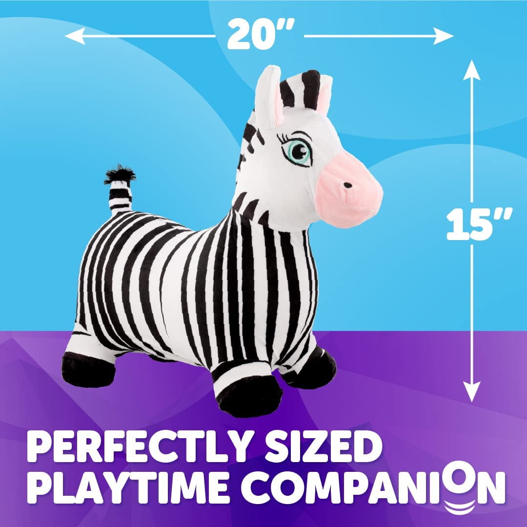 WADDLE Hopper Animal Plush Toy for Toddlers and Kids, With Pump, Ages 2 and Up, Zebra